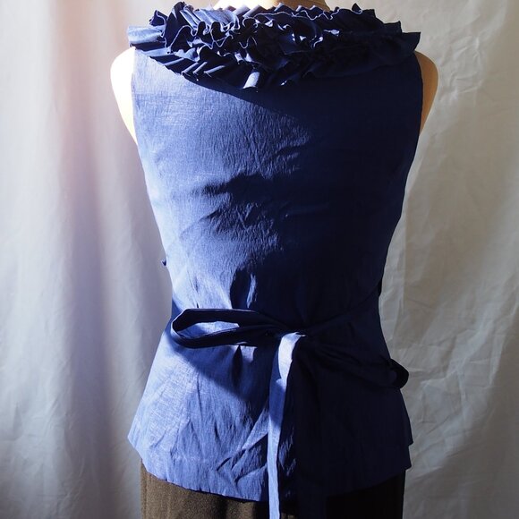 Calvin Klein Royal Blue Ruffled Crossover Wrap Top Size M - Picture 6 of 16